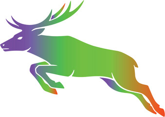 Fototapeta premium Leaping deer silhouette with vibrant rainbow gradient vector icon on transparent background