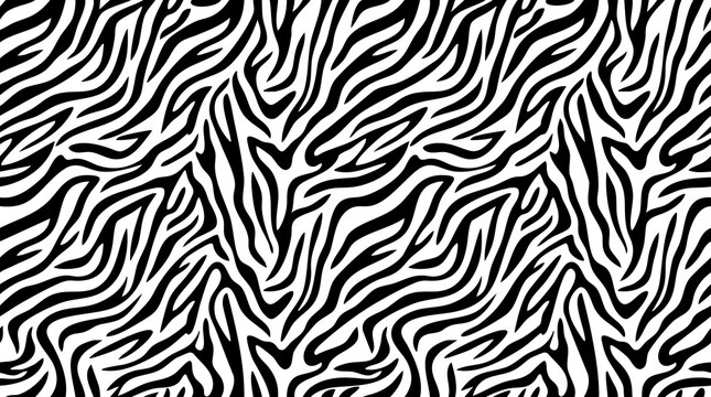 Abstract zebra stripes pattern black and white seamless texture