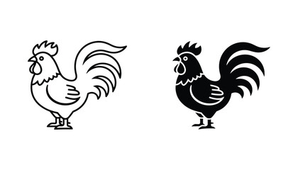 Proud rooster cockerel bird icons in outline and silhouette vector © Jannatul Mawa
