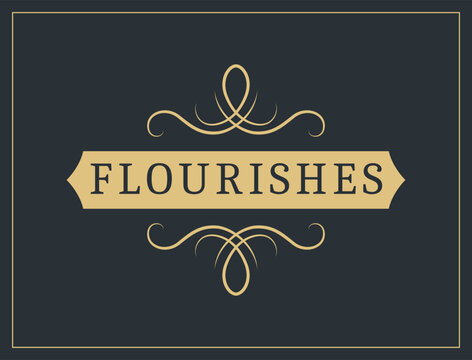 Flourishes calligraphic vintage ornamental background. Vector luxury invitation, restaurant menu or royalty certificate. Golden ornate page with swirls and vignettes elements