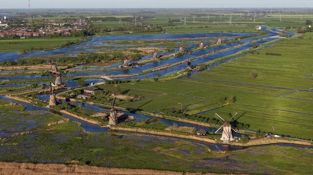 Aerial view of kinderdijk windmills and canals in the netherlands