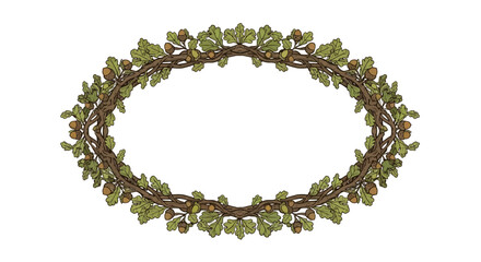 Vintage oak leaf wreath with acorns in an oval frame design © Ngerdo