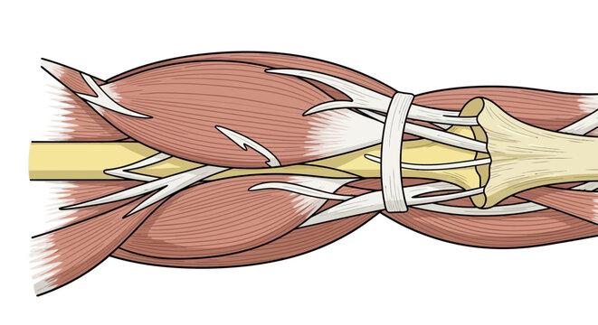 Anatomical illustration showing human skeletal muscle and bone structure