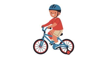 Fototapeta premium Happy child riding a bicycle with a helmet.
