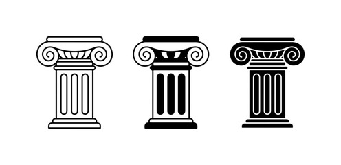 Ionic Column Icons, Ancient Greek Architecture Elements, Classical Pillar Designs, Vector Set © Monir
