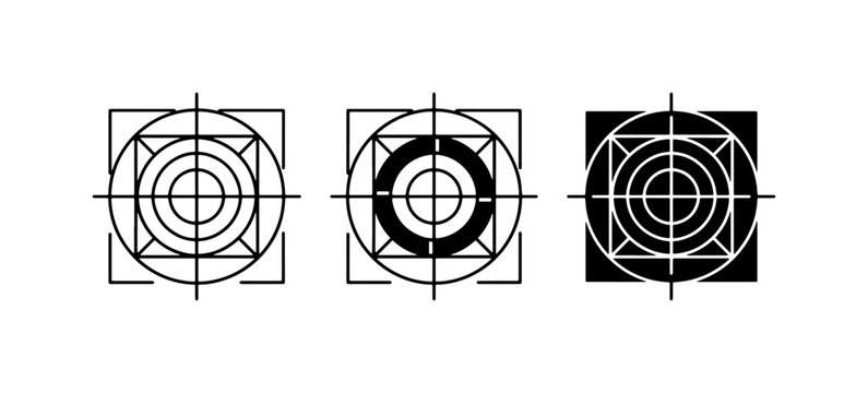 Target Icons Set, Aiming Symbols, Precision Graphics, Bullseye Collection, Focus and Accuracy Vector Art