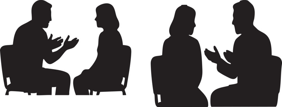 Patient Describing Symptoms and Health Issues to Doctor While Seated Vector Silhouette