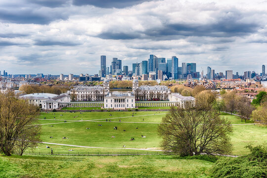 Panoramic view from the Royal Observatory in Greenwich, London, UK