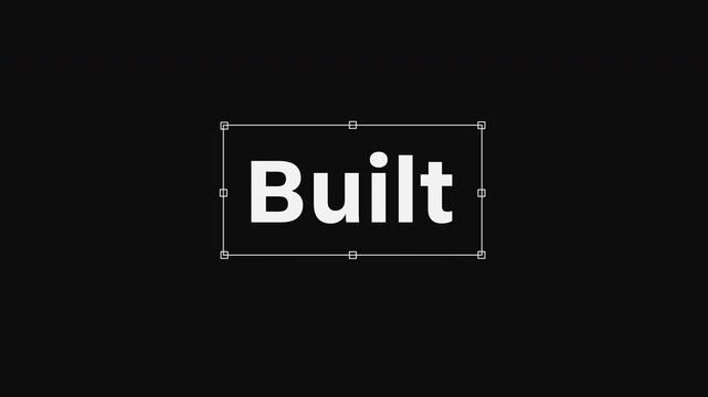 Text selection animation with cursor and pill shape &mdash; Built for teams kinetic typography motion graphic on black background