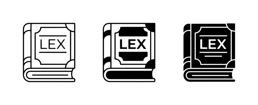 Law Book Icons, Legal Codex Vector Graphics, Lex Symbol Set for Justice and Legislation Concepts