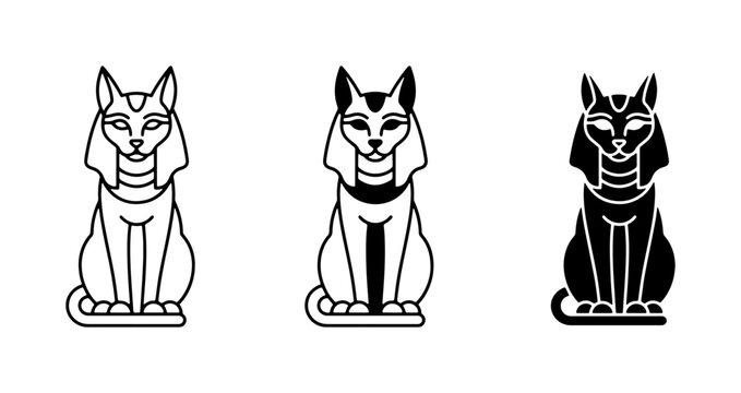 Egyptian Cat Icons, Bastet Goddess Vector Set, Ancient Egypt Deity Symbols, Stylized Feline Art