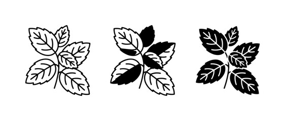 Mint Leaf Icons, Fresh Herb Vector Graphics, Culinary Ingredient Symbols, Greenery Design Elements © Moniya