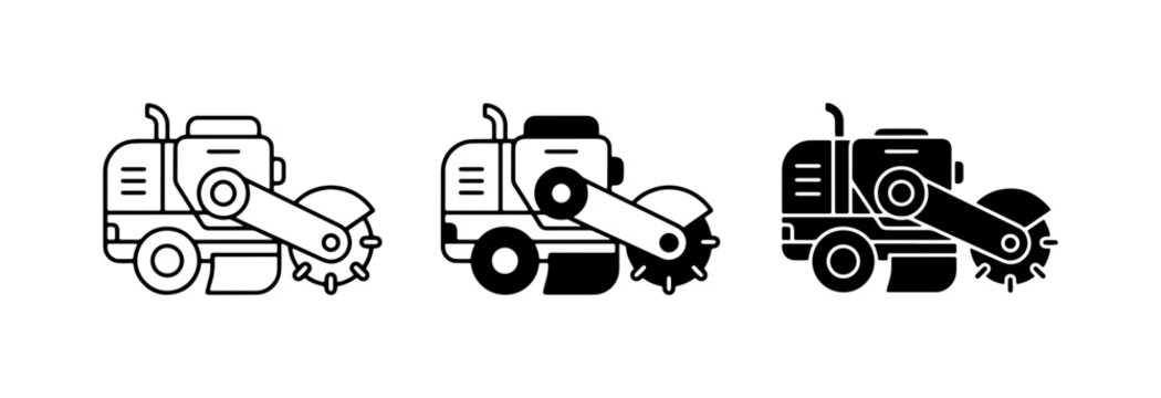 Trenching Machine Icons, Construction Equipment Vector Set, Excavation Tool Graphics