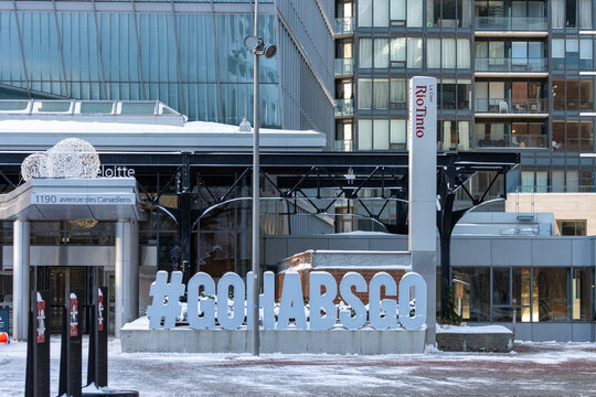 MONTREAL, CANADA, 24 December 2025 : Cityscape, Go Habs Go, Winter, Urban Architecture, Deloitte, Rio Tinto