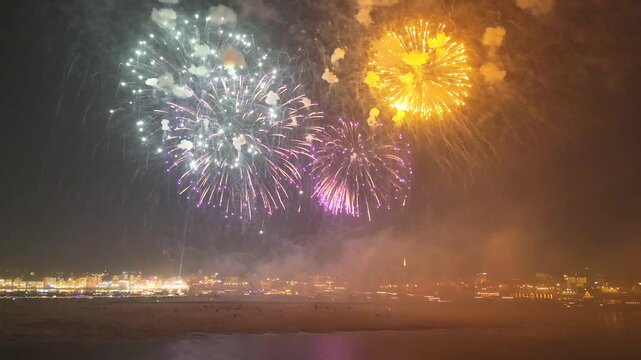 Aerial Fireworks Over Varanasi During Dev Deepawali Festival India