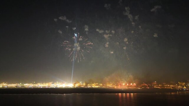 Aerial Fireworks Over Varanasi During Dev Deepawali Festival India