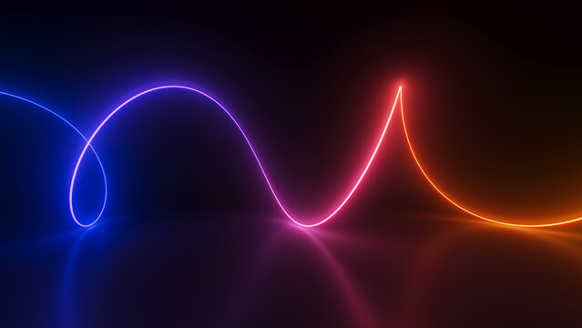 Abstract colorful neon glowing wave line in the dark. Wavy glowing line wallpaper. 3d illustration
