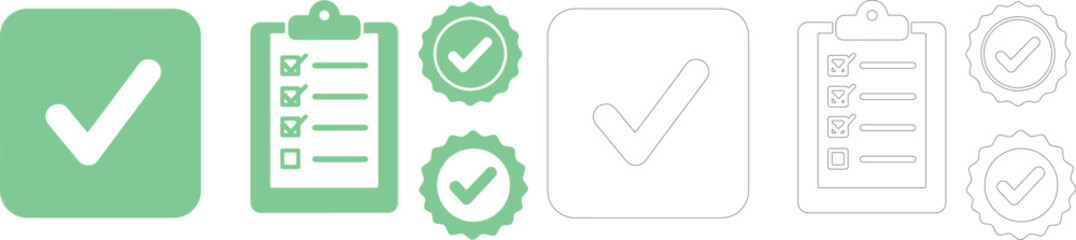 Fototapeta premium Green and outline check mark and clipboard tick correct