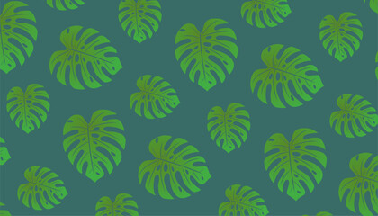Monstera Leaf Seamless Pattern with Tropical Botanical Foliage Flat Vector Style © Zayyan 