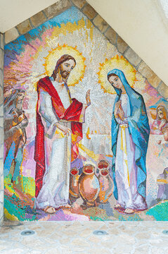 Mosaic of the Wedding at Cana, the Second Luminous Mystery of the Rosary &ndash; Sanctuary of the Queen of Peace, Medjugorje, Bosnia and Herzegovina.