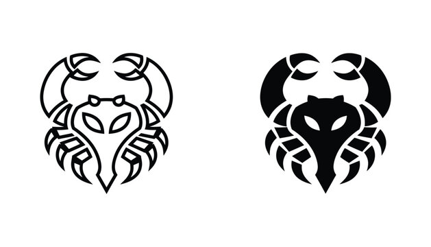 Crab creature icon outline and filled version isolated