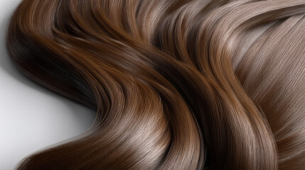 Naklejka premium Smooth brown hair shiny texture healthy strand closeup natural color soft wave beauty haircare elegance glossy finish