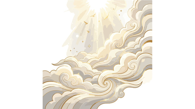 Stylized artistic representation of swirling clouds with ethereal golden light.