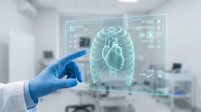 Medical scan hologram displaying human heart