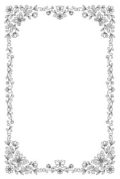 This image features an elegant floral border design crafted in line art, perfect for framing invitations, cards, or any decorative project that needs a touch of nature.