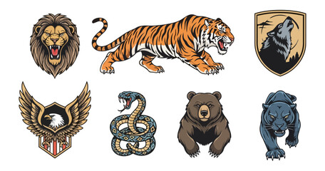 Obraz premium Wildlife animal illustrations lion tiger wolf bear snake eagle collection