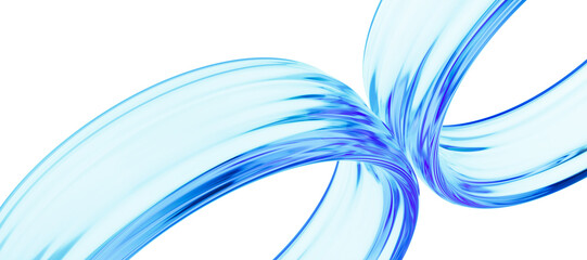 Liquid glass transparent circles ribbon. Fluid flow line curve shape - 3d illustration