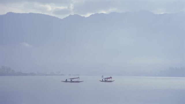 A Shot of Shikara Boats on Dal Lake Srinagar, Kashmir, India