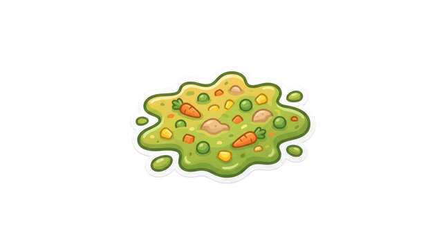 Green vomit pile with food scraps cartoon illustration, isolated on white background