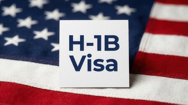 H1B work visa restrictions in the US with the American flag background.