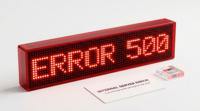 Digital LED screen displaying an Internal Server Error 500 message for technical failure.