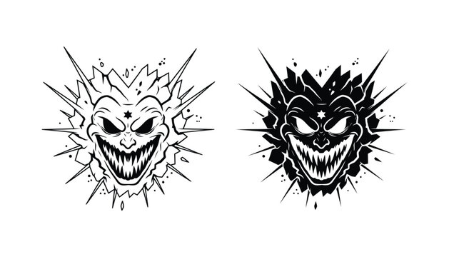 Scary monster head with sharp teeth and spikes in graphic style