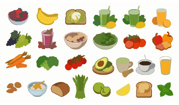 Healthy food and drink vector collection realistic brunch icon design