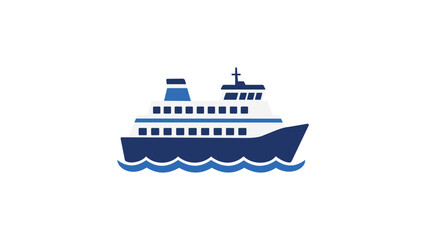 Fototapeta premium Modern passenger ferry vector icon for nautical travel and maritime transport concepts, minimalist hand-drawn illustration of a commercial boat vessel for web design and tourism projects.
