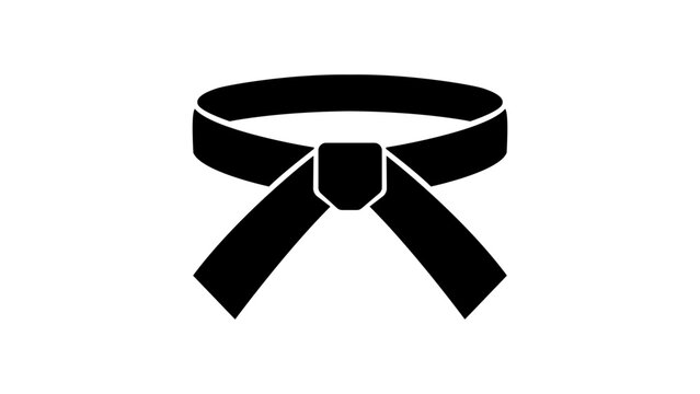 Minimalist karate belt vector icon illustration for martial arts achievement. Hand-drawn line art of a traditional judo black belt, scalable outline design for sports fitness and rank symbol.