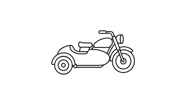 Vintage motorcycle with sidecar vector icon illustration, showcasing a classic hand-drawn line art style with a scalable minimalist outline perfect for retro travel and transport designs.
