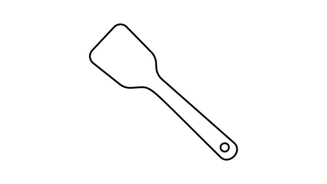 Minimalist dosa spatula vector icon with editable stroke for professional kitchen design. This hand-drawn line illustration features a traditional Indian pancake turner for culinary branding.
