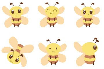 Obraz premium Cute Kawaii Bee Character Set with Different Expressions and Poses