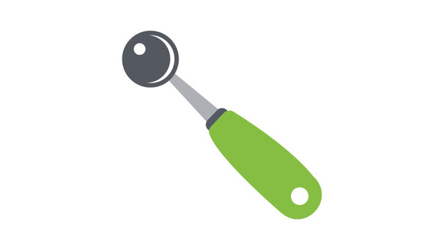 Sleek melon baller vector icon for fruit preparation guides, hand-drawn kitchen tool line illustration, minimalist culinary equipment outline graphic, scalable professional scoop artwork.