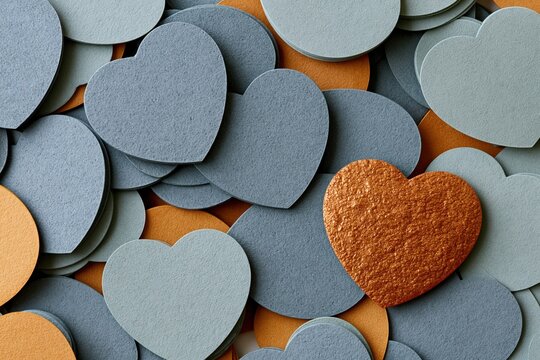 Pile of heart confetti with single copper textured heart accent