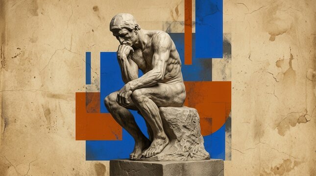 The Thinker sculpture embodies the concept of philosophy through profound thought.