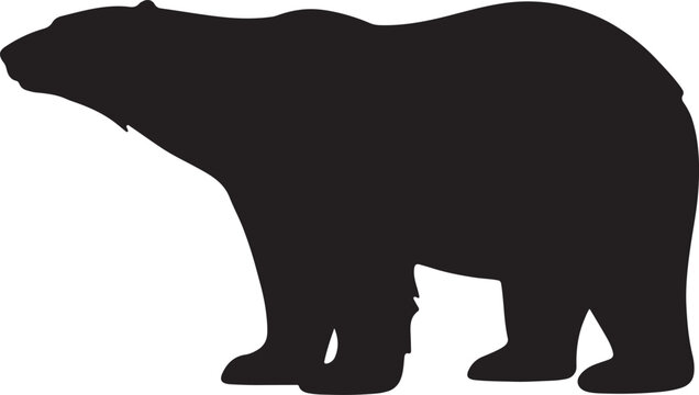 A large black bear silhouette stands alone in a natural landscape environment.