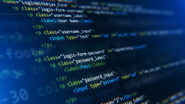Code, HTML, php web programming source code. Abstract code background - 3d rendering