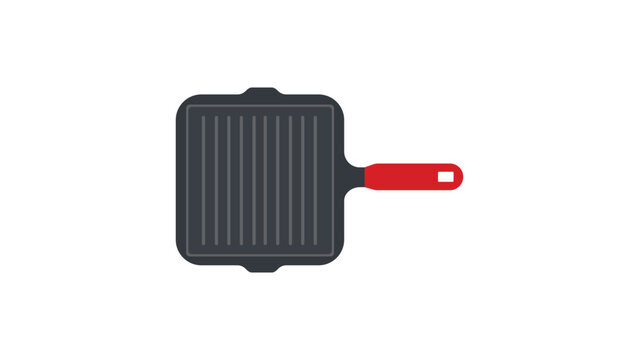 Hand-drawn grill pan vector icon featuring a clean minimalist outline. This professional kitchen skillet illustration is perfect for culinary branding, restaurant menus, and cooking app interfaces.