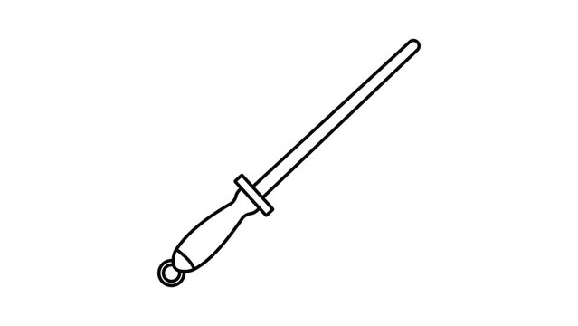 Professional honing rod vector icon with editable stroke. This minimalist knife sharpener illustration features a clean hand-drawn line design, perfect for culinary tool catalogs and kitchenware.