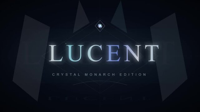 Lucent Crystal Monarch Edition cinematic title animation, glowing geometric gaming logo intro, dark elegant fantasy interface motion graphic